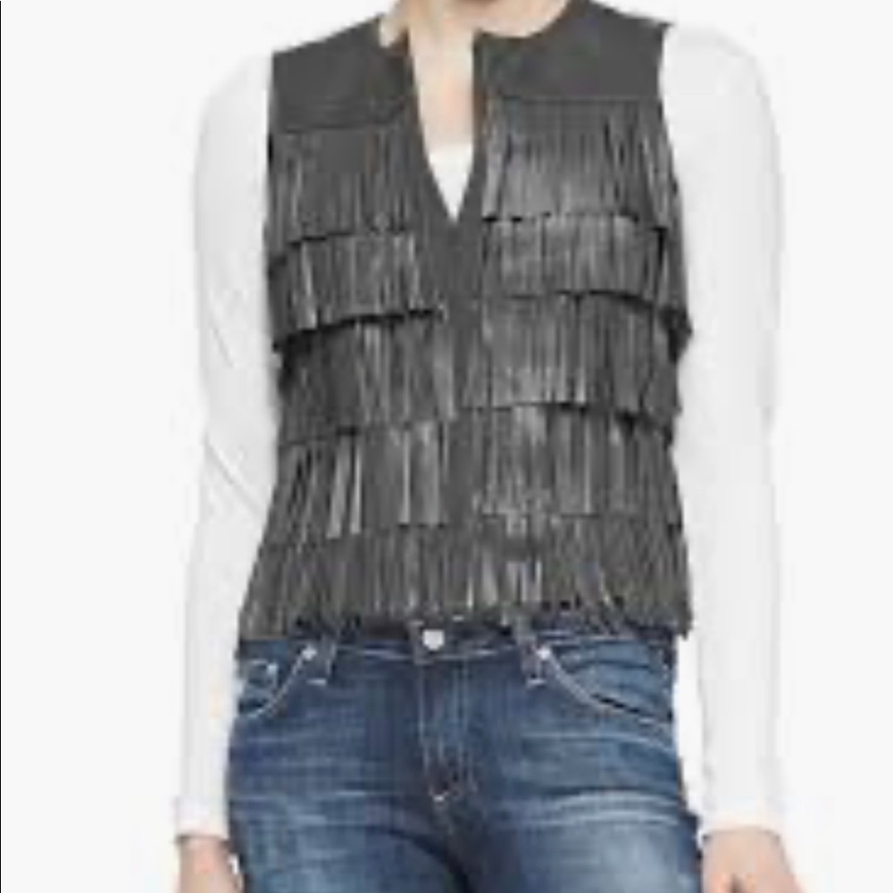 Cusp Neiman Marcus Grey Leather Fringe Vest